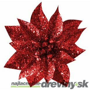 Kvet Vianoce GlitterPoinsettia, so štipcom, červený, veľkosť kvetu: 9 cm, dĺžka kvetu: 8 cm, 6 ks
