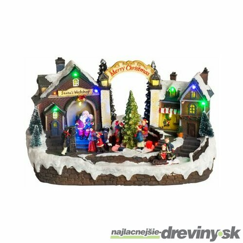 Luxusná vianočná dekorácia, Dedinka, 15 LED, farebná s melódiami, 3x AA, interiér, 33,50x18x20 cm