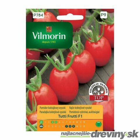 Vilmorin PREMIUM Rajčiak drobnoplodý vysoký, TUTTI FRUTTI, F1 sladký, koktejlový 7 z g